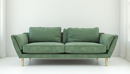 Fototapeta premium Green Sofa with Pillows in White Room