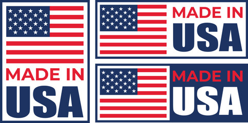 Made in the USA labels icon, made in the USA logo, USA flag , American product emblem, Vector illustration