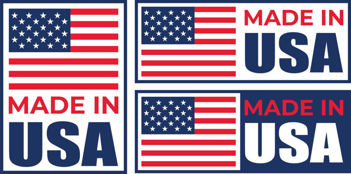 Made in the USA labels icon, made in the USA logo, USA flag , American product emblem, Vector illustration