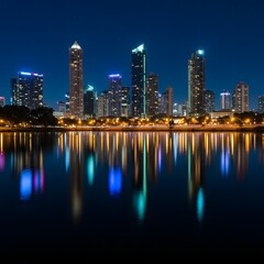 Fototapeta premium City Skyline Reflection at Night