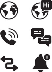 Set of minimalist black and white communication icons for various digital applications