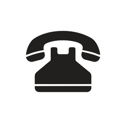Black Silhouette of a Vintage Telephone Vector Icon on White Background