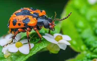 A clean and high resolution image showing close up of insects on leaves or flowers with eco friendly context.