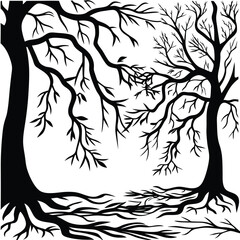 Black Silhouette Tree with Roots and Leaves – Symbolic Nature and Growth Vector Art