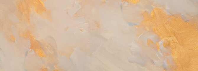 Art Oil, Acrylic brush stroke smear blot painting wall. Abstract texture gold, beige, white pastel color stain neutral background.
