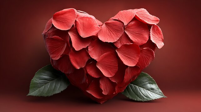 A background made entirely of red rose petals forming a giant mosaic of a heart, each petal detailed and layered to create dimensional texture