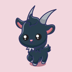 Fototapeta premium Cute Sumatran serow. a goat-like mammal of genus Capricornis. Illustration vector of animals cartoon.