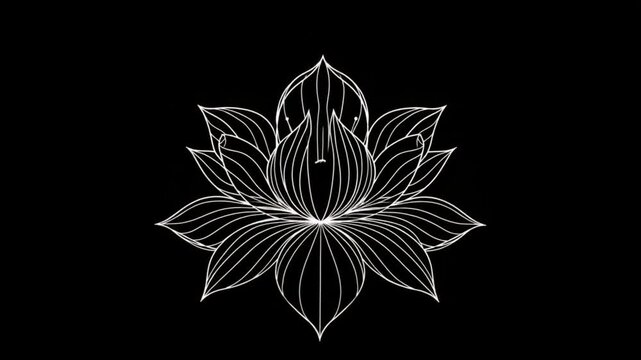 Elegant white lotus flower blossom with unfolding petals on a black background