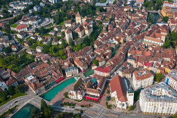 Aerial view of Annecy, France - Downtown view from above in one of the most beautiful cities in the...