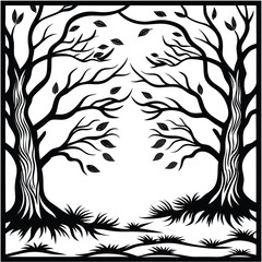 Black Silhouette Tree with Roots and Leaves – Symbolic Nature and Growth Vector Art