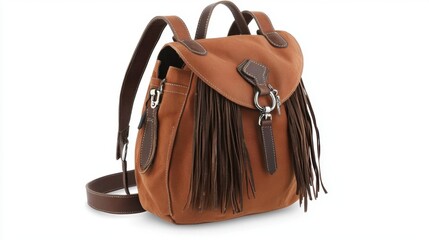 Stylish brown leather backpack with fringe accents for everyday use and casual outings