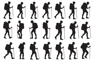 Fototapeta premium Hiker set silhouette vector on White Background