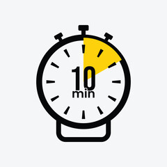 Flat Vector Stopwatch Timer Icon Highlighting 10 Minutes in Yellow