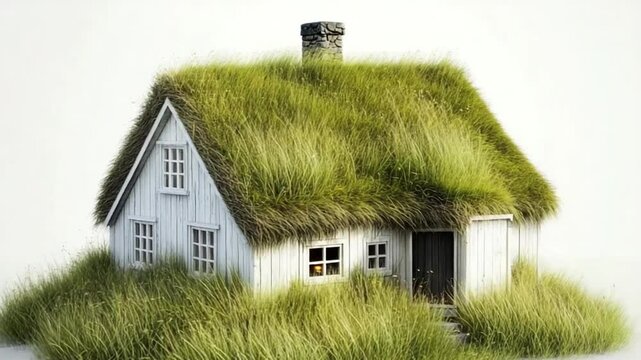 Picturesque turf house nestled in lush grassland showcasing traditional design