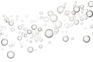 Transparent bubbles, foam fly on white background. Soap, shampoo, powder, gel for shave, foam mousse with bubbles. Pattern for hygiene, clean wash