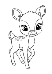 Obraz premium Gentle Baby Deer Line Art – Cute Cartoon Animal Coloring Page for Kids and Toddlers