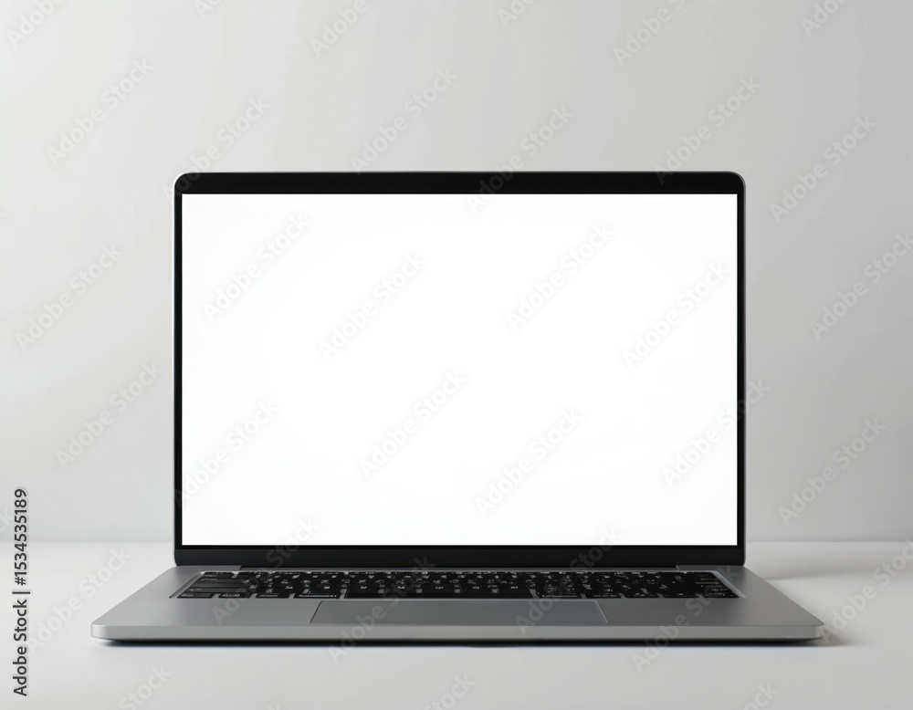 Fototapete modern laptop computer mockup with blank white screen. digital device on light background. empty dis