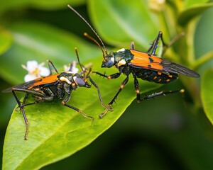 Fototapeta premium A clean and high resolution image showing close up of insects on leaves or flowers with eco friendly context.