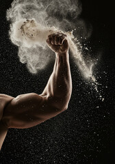 Muscular arm punching powder cloud