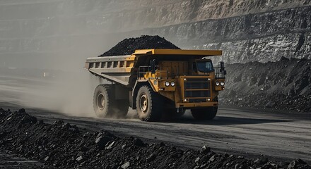 A wide shot of Peabody Energy Corp.'s Somerville Central Mine reveals a heavy-duty mining truck amidst the vast, structured landscape of an open-pit mine, highlighting the significant human impact on 