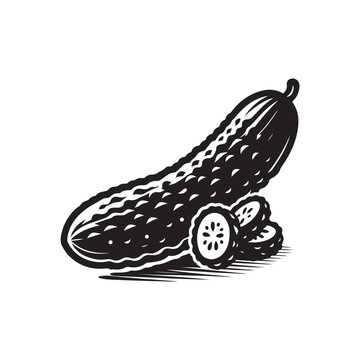 black and white cucumber slices clip art preview