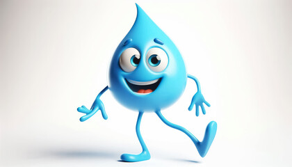 Fototapeta premium 3D cartoon of a cute clumsy water drop. Environment illustration for cards or children's books