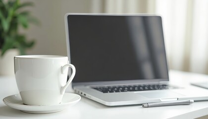 Laptop, Coffee, and Pen on Desk
