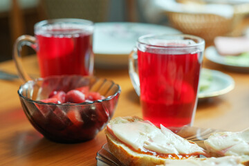 Morning delight with refreshing drinks and delicious treats at home