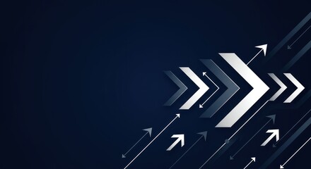 Arrows of various sizes in white and gray pointed up and to the right on a dark blue gradient background