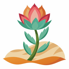 White Background Desert Bloom Vector