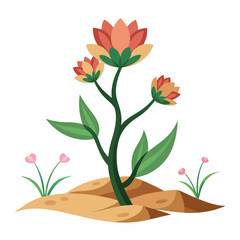 White Background Desert Bloom Vector