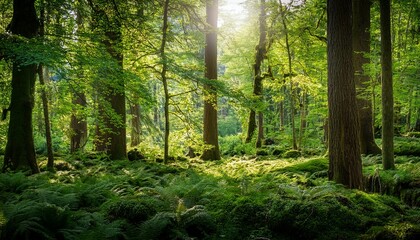 Obraz premium forest with lush green undergrowth peaceful woodland landscape