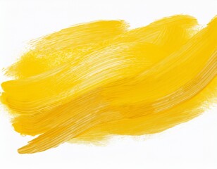 yellow brush stroke of paint isolated on white background