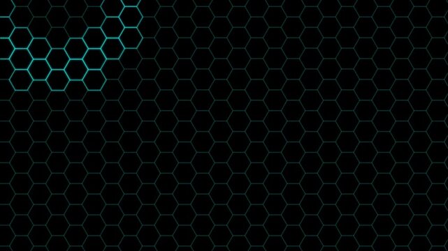 Symmetrical Hexagonal Grid with Soft Electric Ripples Radiating in Concentric Circles, Distorting and Lighting Up the Grid in Cyan and Light Blue Seamless Loop