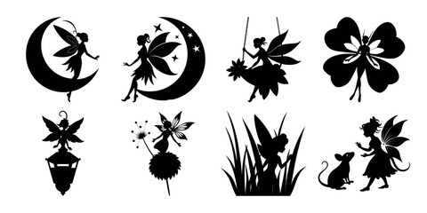 Fairy set of silhouettes of flowers