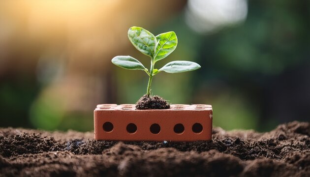 cultivating growth a hand tended sapling sprouts from a toy brick symbolizing the nurture of future growth hope and sustainability
