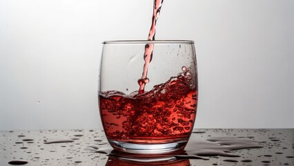 Red Liquid Pouring into Glass with Splash, liquid, beverage