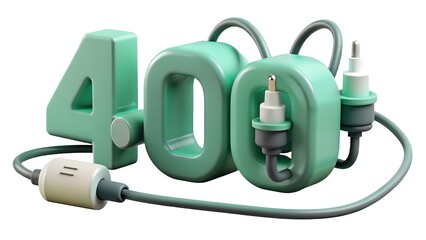 3d render of the number 400 connected by cables and plugs illustrating connectivity