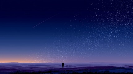 minimal starry night sky with lone figure under vast navy gradient