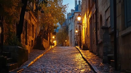 Fototapeta premium Cobblestone street at dawn