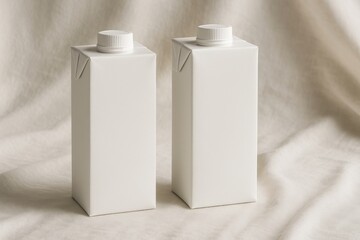 Minimalist Milk: Two pristine, blank milk cartons are arranged on a textured surface, evoking a sense of modern simplicity and understated elegance.