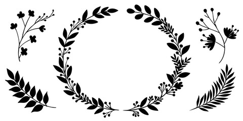 Elegant floral vector design featuring a vintage laurel wreath and wheat branch illustration