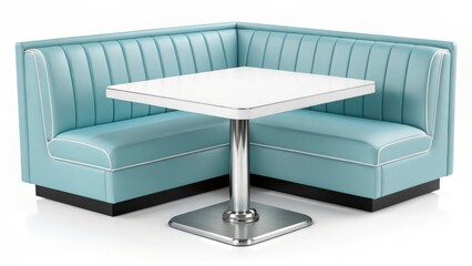 Retro diner booth with white table isolated on white background