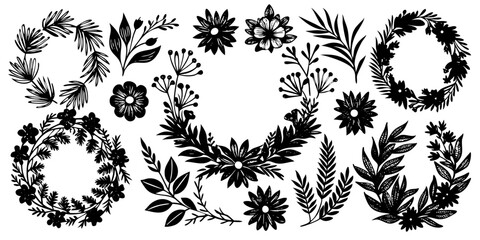 Black and white floral seamless pattern with leaves for elegant vintage design illustration