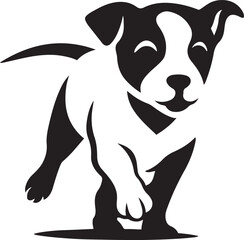 Puppy silhouette in action black and white, Running dog minimal line vector