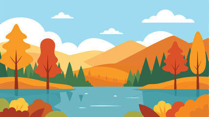 autumn landscape with lake and mountains
