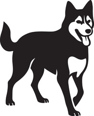 Happy husky dog silhouette minimal style, Smiling husky vector outline black and white