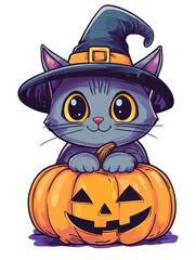 Halloween cat with pumpkin hat