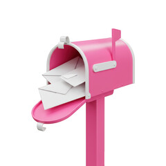 Pink mailbox with letters isolated on transparent background