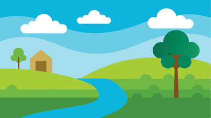 Fototapeta premium rural landscape vector with grass river trees